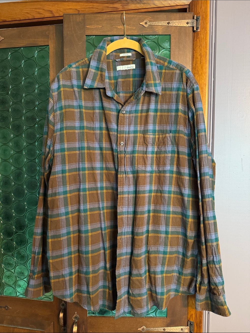 Men's Plaid Button-Down Shirt — Brown and Teal